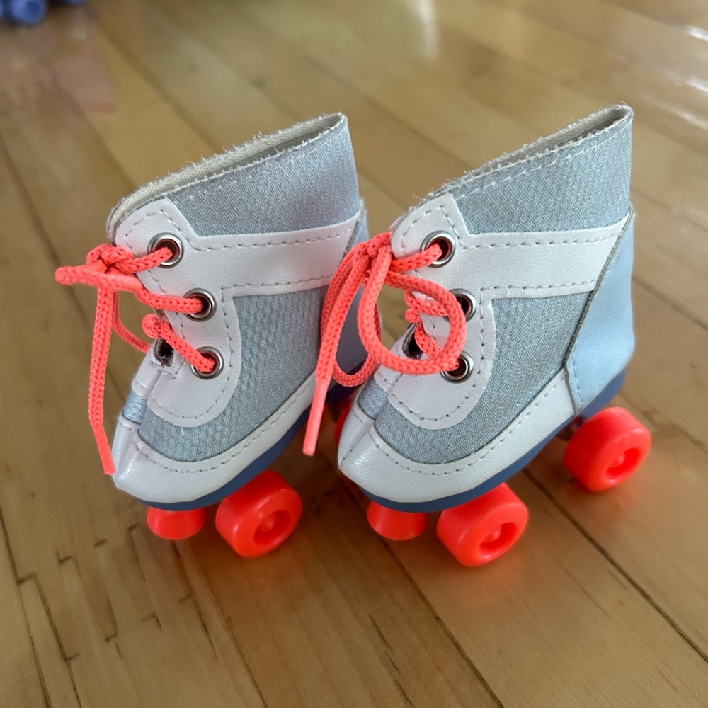 Our Generation 18 inch Doll Roller Skates in White & Lt Blue with Orange Wheels
